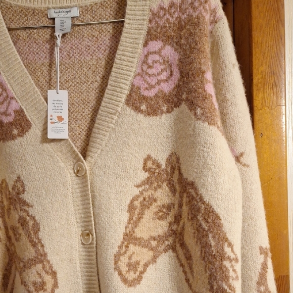 JUNIORS - Haute Hippie Cream and Brown Horse Cardigan - Picture 5 of 5